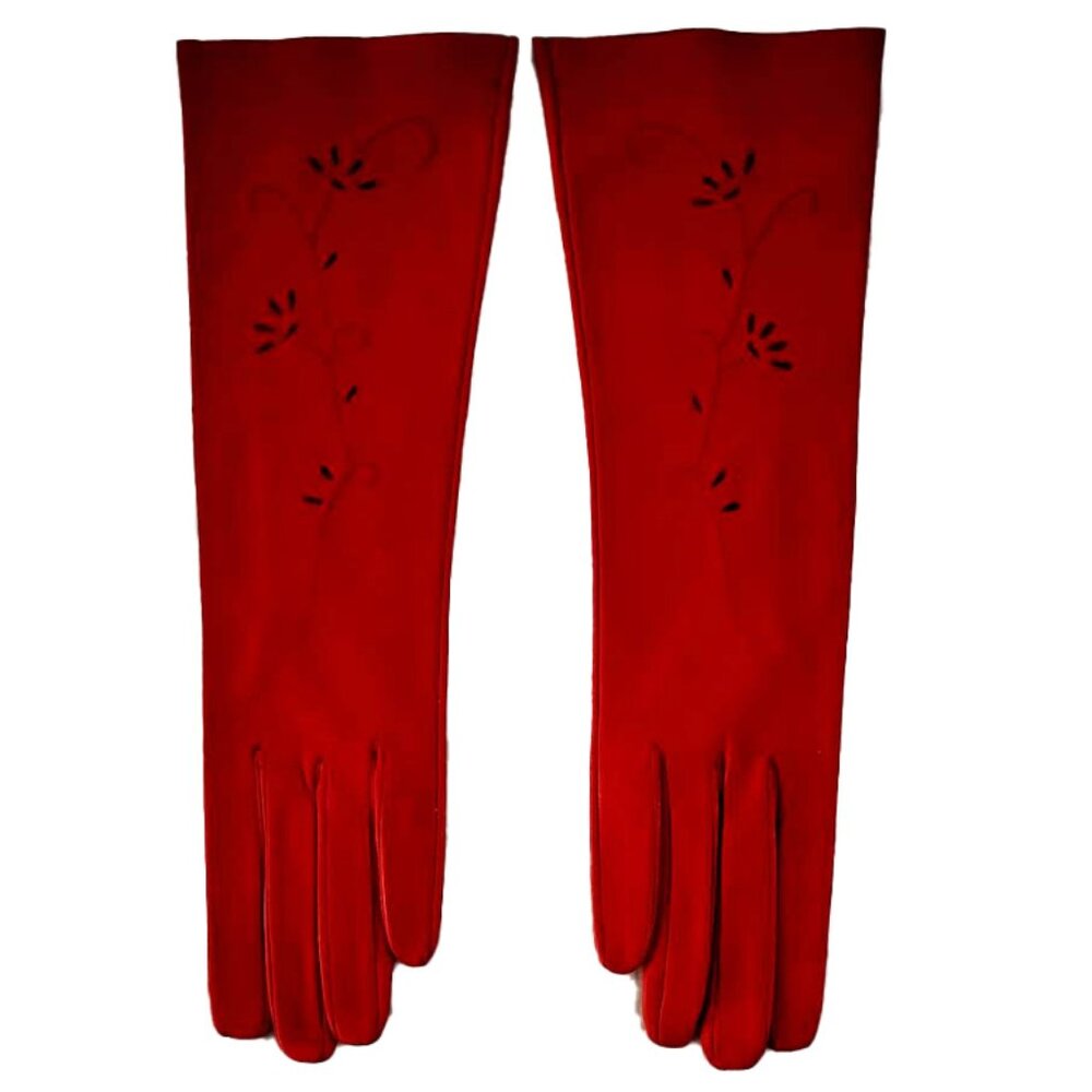 Vintage Red Leather ladies Kidskin Gloves Unlined New 8
